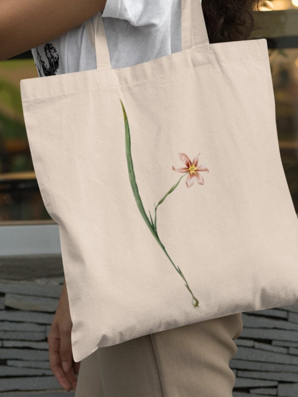 Elegant Blue-Eyed Grass Vintage Floral Print Graphic Canvas Tote Bag